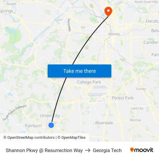 Shannon Pkwy @ Resurrection Way to Georgia Tech map