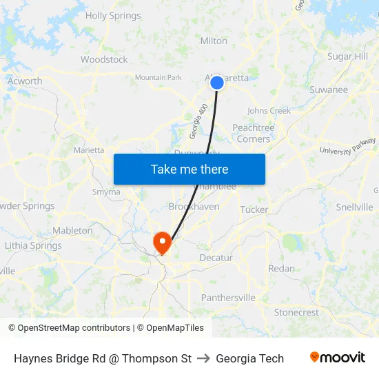Haynes Bridge Rd @ Thompson St to Georgia Tech map
