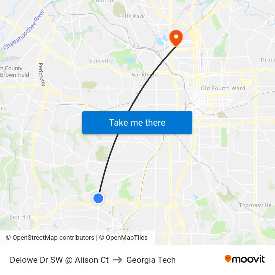 Delowe Dr SW @ Alison Ct to Georgia Tech map