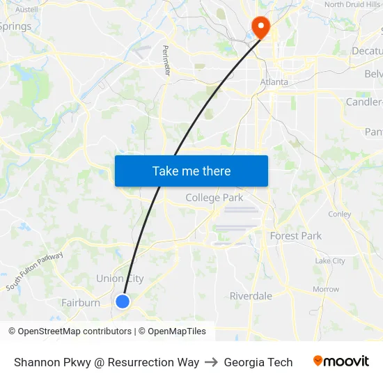 Shannon Pkwy @ Resurrection Way to Georgia Tech map
