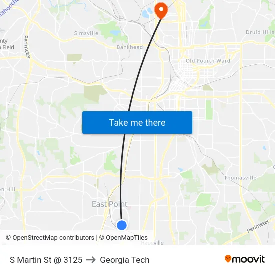 S Martin St @ 3125 to Georgia Tech map