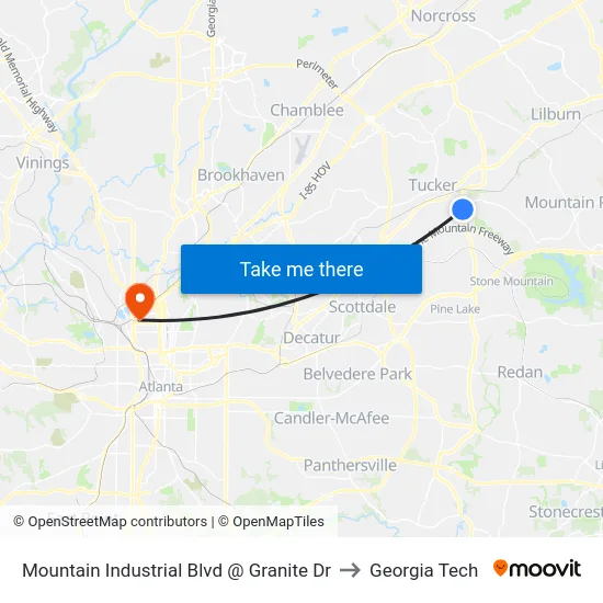 Mountain Industrial Blvd @ Granite Dr to Georgia Tech map