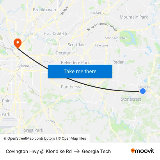 Covington Hwy @ Klondike Rd to Georgia Tech map