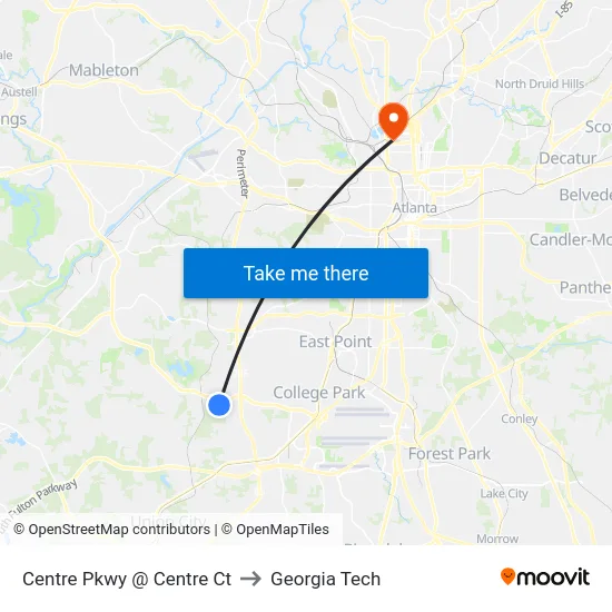 Centre Pkwy @ Centre Ct to Georgia Tech map