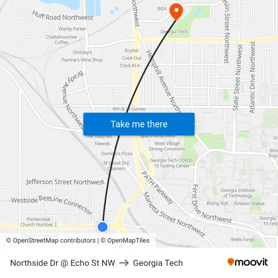 Northside Dr @ Echo St NW to Georgia Tech map