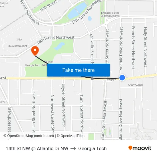 14th St NW @ Atlantic Dr NW to Georgia Tech map