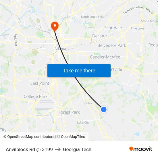 Anvilblock Rd @ 3199 to Georgia Tech map