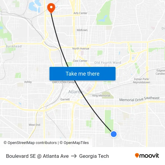 Boulevard SE @ Atlanta Ave to Georgia Tech map