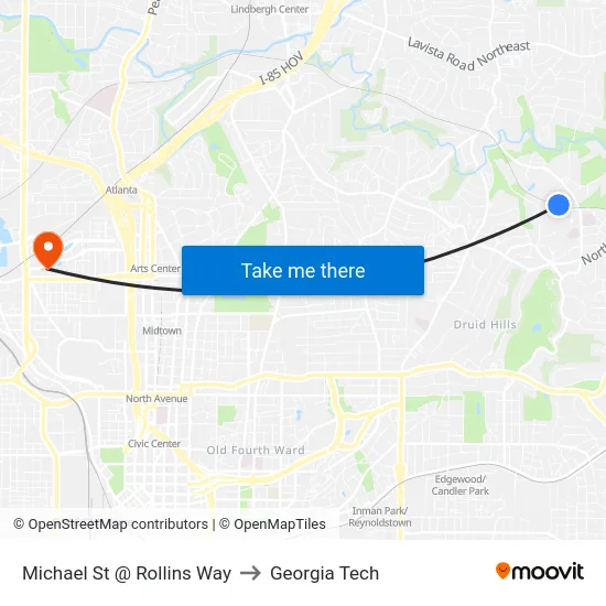 Michael St @ Rollins Way to Georgia Tech map