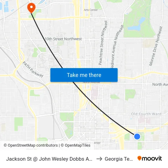 Jackson St @ John Wesley Dobbs Ave to Georgia Tech map
