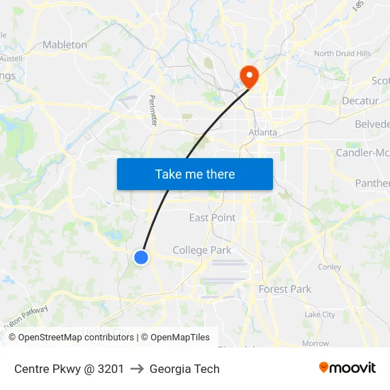 Centre Pkwy @ 3201 to Georgia Tech map