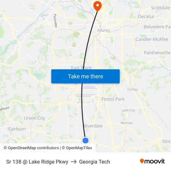 Sr 138 @ Lake Ridge Pkwy to Georgia Tech map