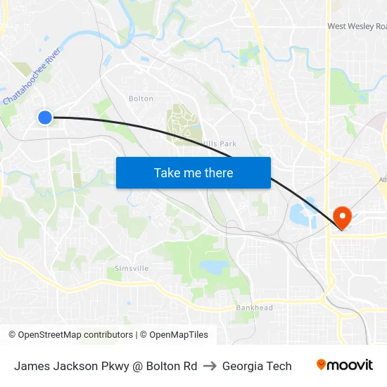 James Jackson Pkwy @ Bolton Rd to Georgia Tech map