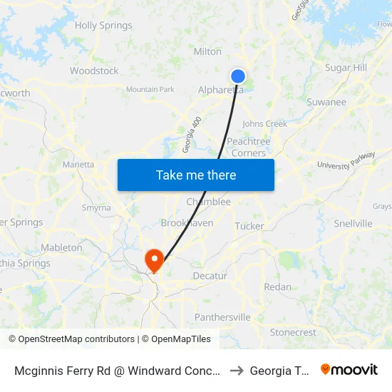 Mcginnis Ferry Rd @ Windward Concourse to Georgia Tech map