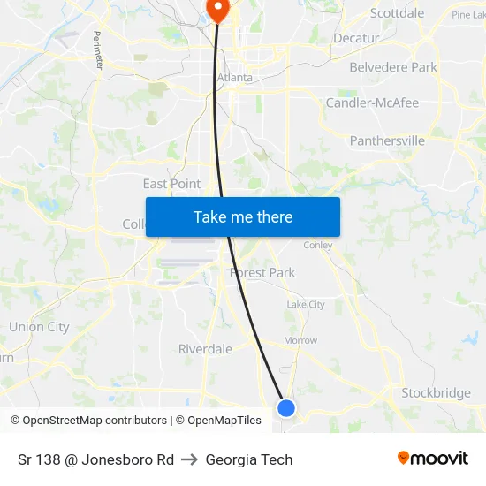 Sr 138 @ Jonesboro Rd to Georgia Tech map