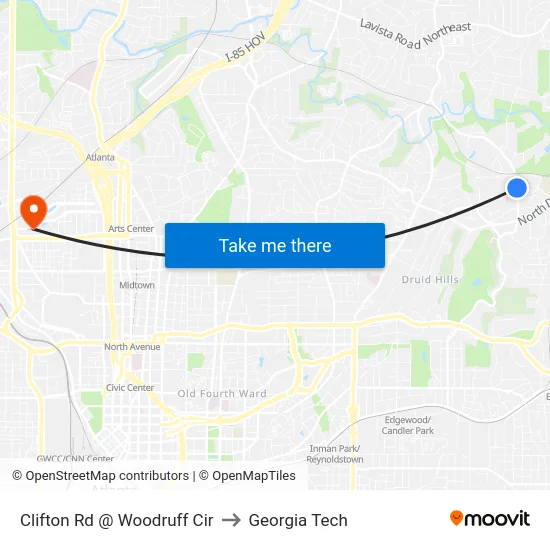 Clifton Rd @ Woodruff Cir to Georgia Tech map