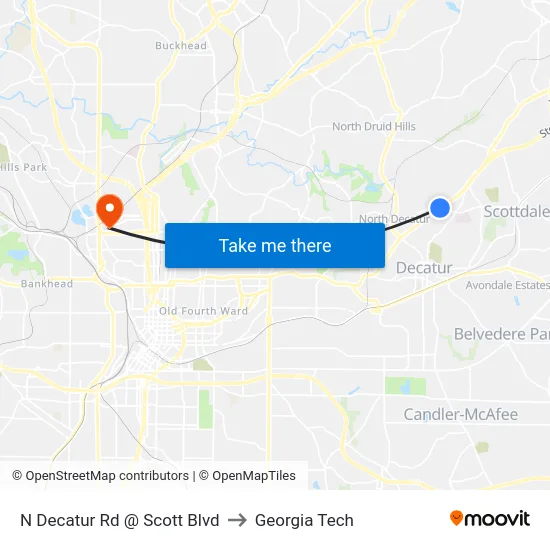 N Decatur Rd @ Scott Blvd to Georgia Tech map