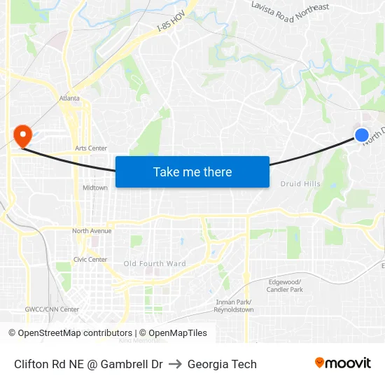 Clifton Rd NE @ Gambrell Dr to Georgia Tech map