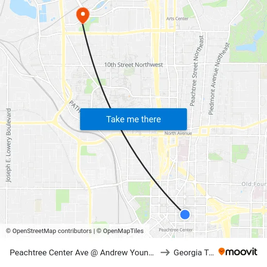 Peachtree Center Ave @ Andrew Young Int Blvd to Georgia Tech map