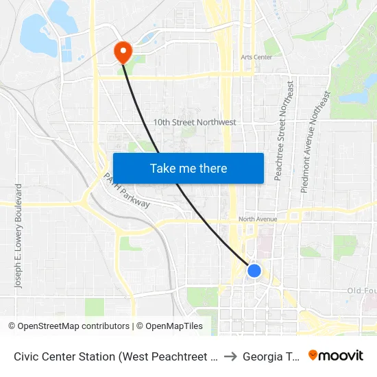 Civic Center Station (West Peachtreet Street) to Georgia Tech map