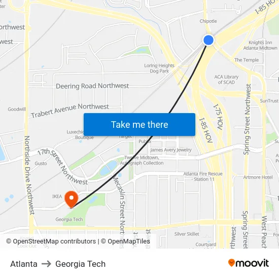 Atlanta to Georgia Tech map