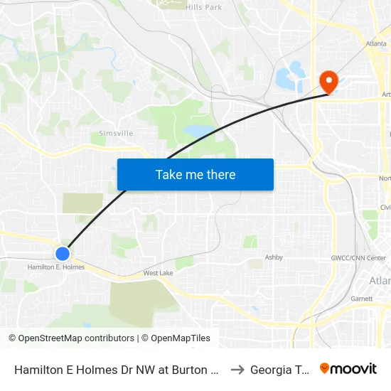 Hamilton E Holmes Dr NW at Burton Rd NW to Georgia Tech map
