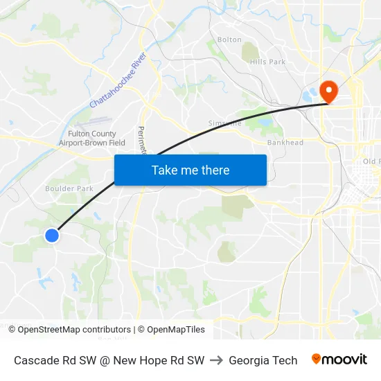 Cascade Rd SW @ New Hope Rd SW to Georgia Tech map