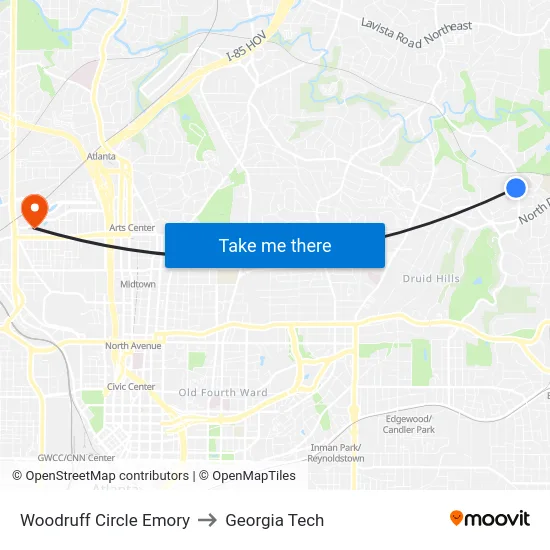 Woodruff Circle Emory to Georgia Tech map