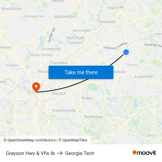 Grayson Hwy & Vfw Ib to Georgia Tech map