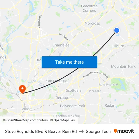 Steve Reynolds Blvd & Beaver Ruin Rd to Georgia Tech map