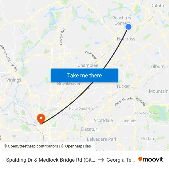 Spalding Dr & Medlock Bridge Rd (Citgo) to Georgia Tech map