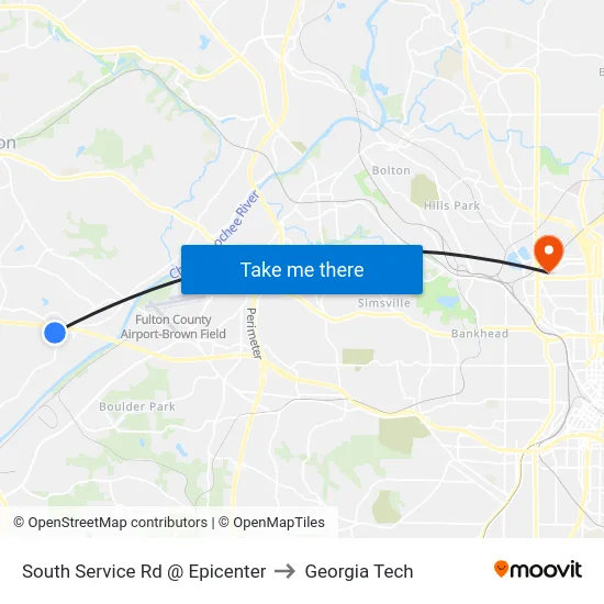 South Service Rd @ Epicenter to Georgia Tech map