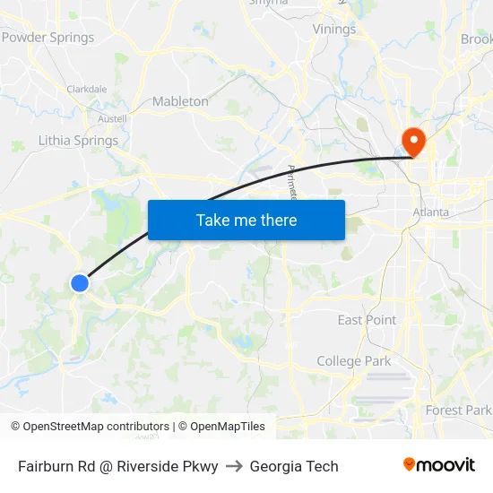 Fairburn Rd @ Riverside Pkwy to Georgia Tech map