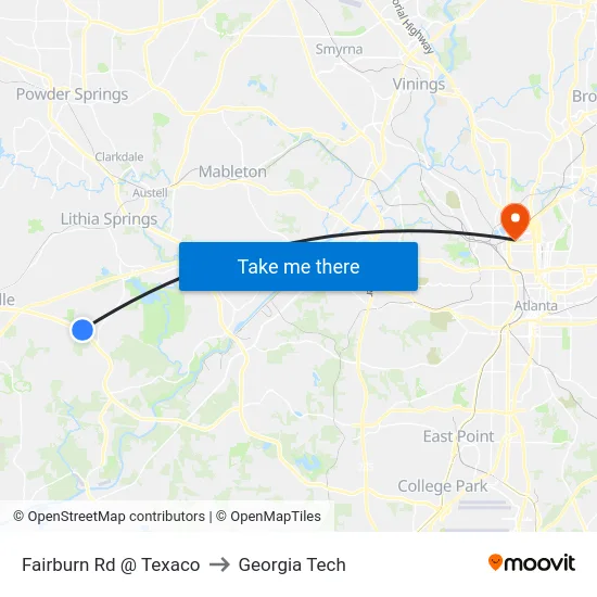 Fairburn Rd @ Texaco to Georgia Tech map