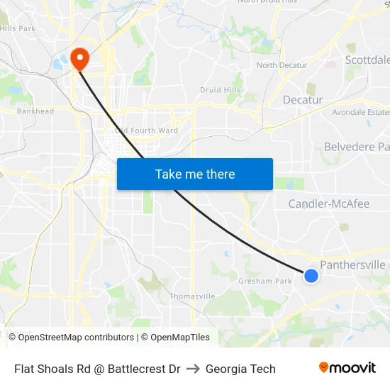Flat Shoals Rd @ Battlecrest Dr to Georgia Tech map