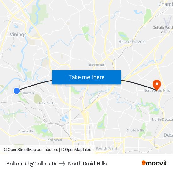 Bolton Rd@Collins Dr to North Druid Hills map