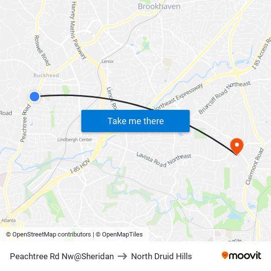 Peachtree Rd Nw@Sheridan to North Druid Hills map