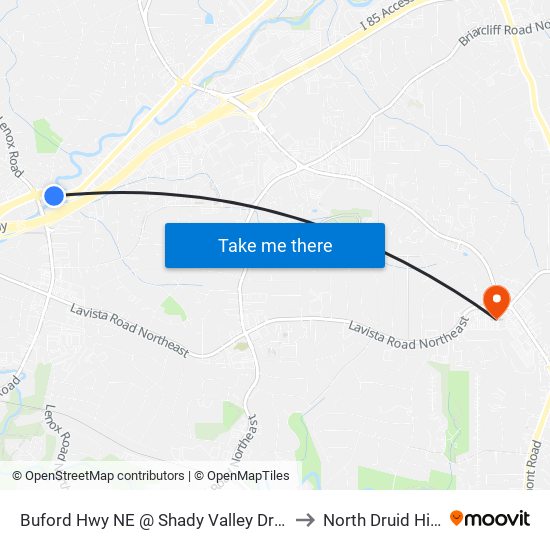 Buford Hwy NE @ Shady Valley Dr NE to North Druid Hills map