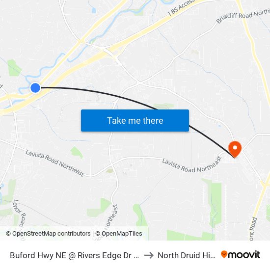 Buford Hwy NE @ Rivers Edge Dr NE to North Druid Hills map