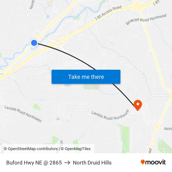 Buford Hwy NE @ 2865 to North Druid Hills map