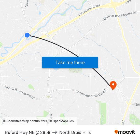 Buford Hwy NE @ 2858 to North Druid Hills map