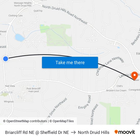 Briarcliff Rd NE @ Sheffield Dr NE to North Druid Hills map