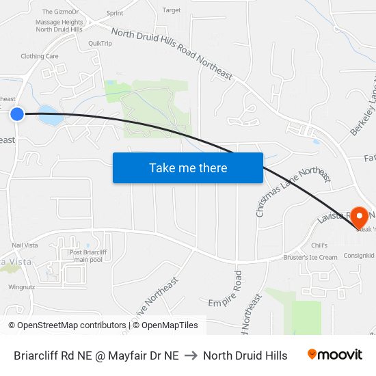 Briarcliff Rd NE @ Mayfair Dr NE to North Druid Hills map