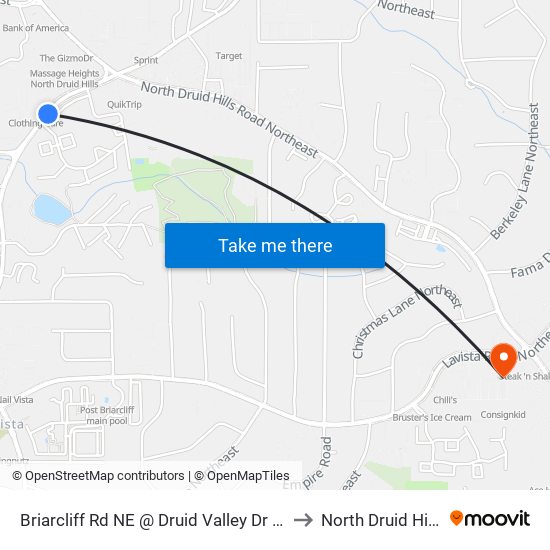 Briarcliff Rd NE @ Druid Valley Dr NE to North Druid Hills map