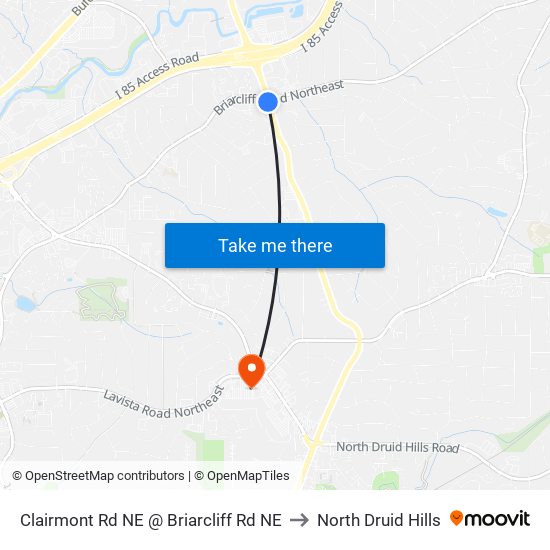 Clairmont Rd NE @ Briarcliff Rd NE to North Druid Hills map