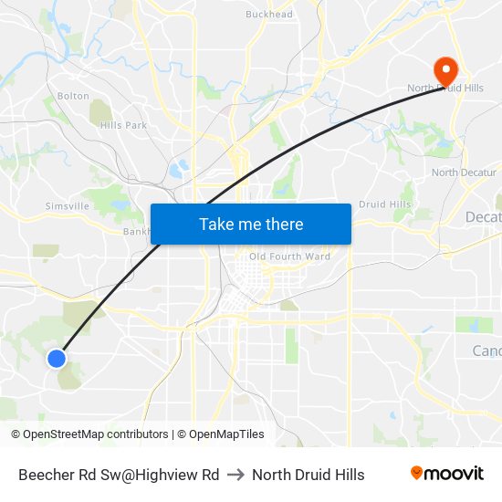 Beecher Rd Sw@Highview Rd to North Druid Hills map