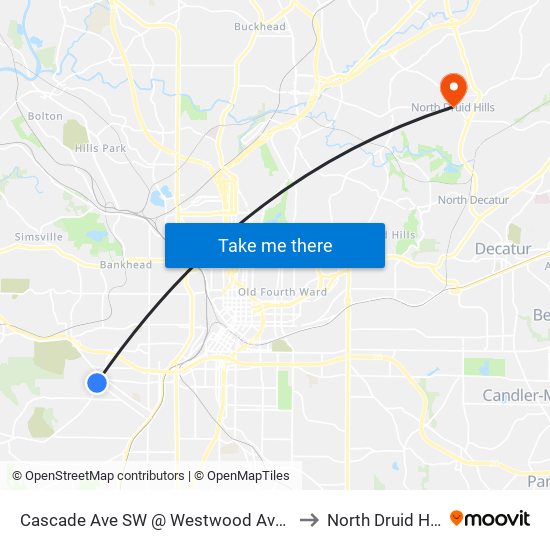 Cascade Ave SW @ Westwood Ave SW to North Druid Hills map