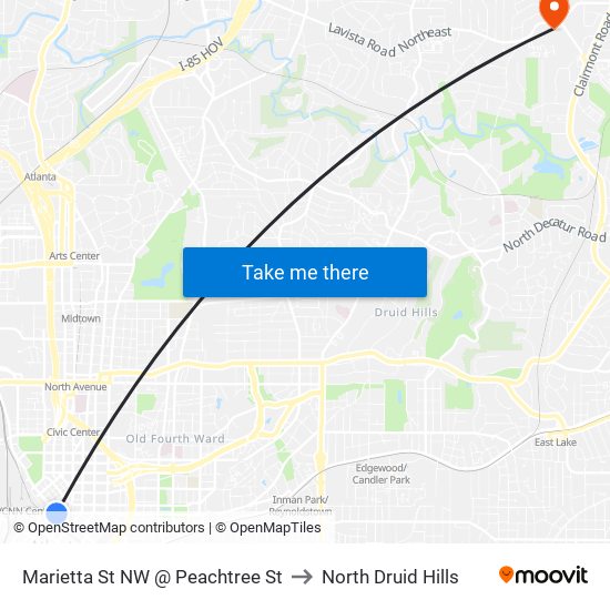 Marietta St NW @ Peachtree St to North Druid Hills map