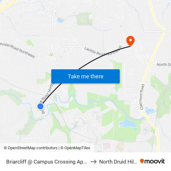 Briarcliff @ Campus Crossing Apts. to North Druid Hills map