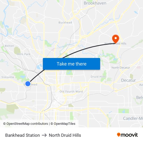 Bankhead Station to North Druid Hills map
